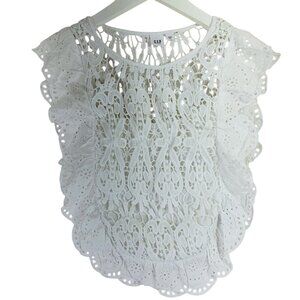 Gap white eyelet lace  sleeveless ruffle top size xs